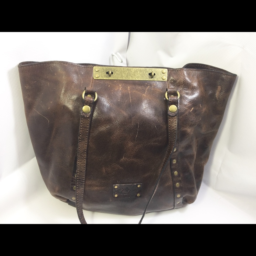 Patricia Nash Dark Brown Leather Studded Tote with Brass Accents